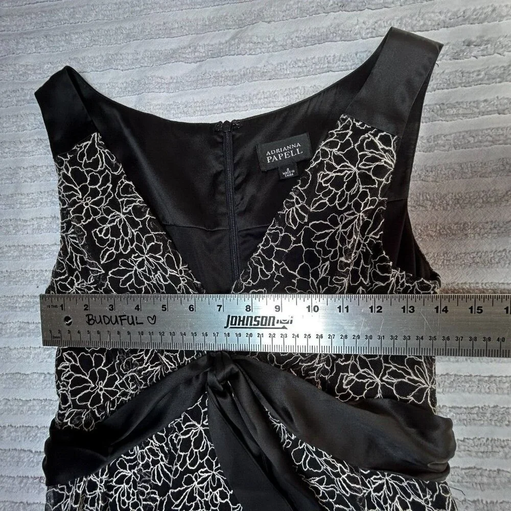 Adrianna Papell Women's Embroidered Midi A-Line Dress Size 6 Tie Waist Black - Picture 7 of 9